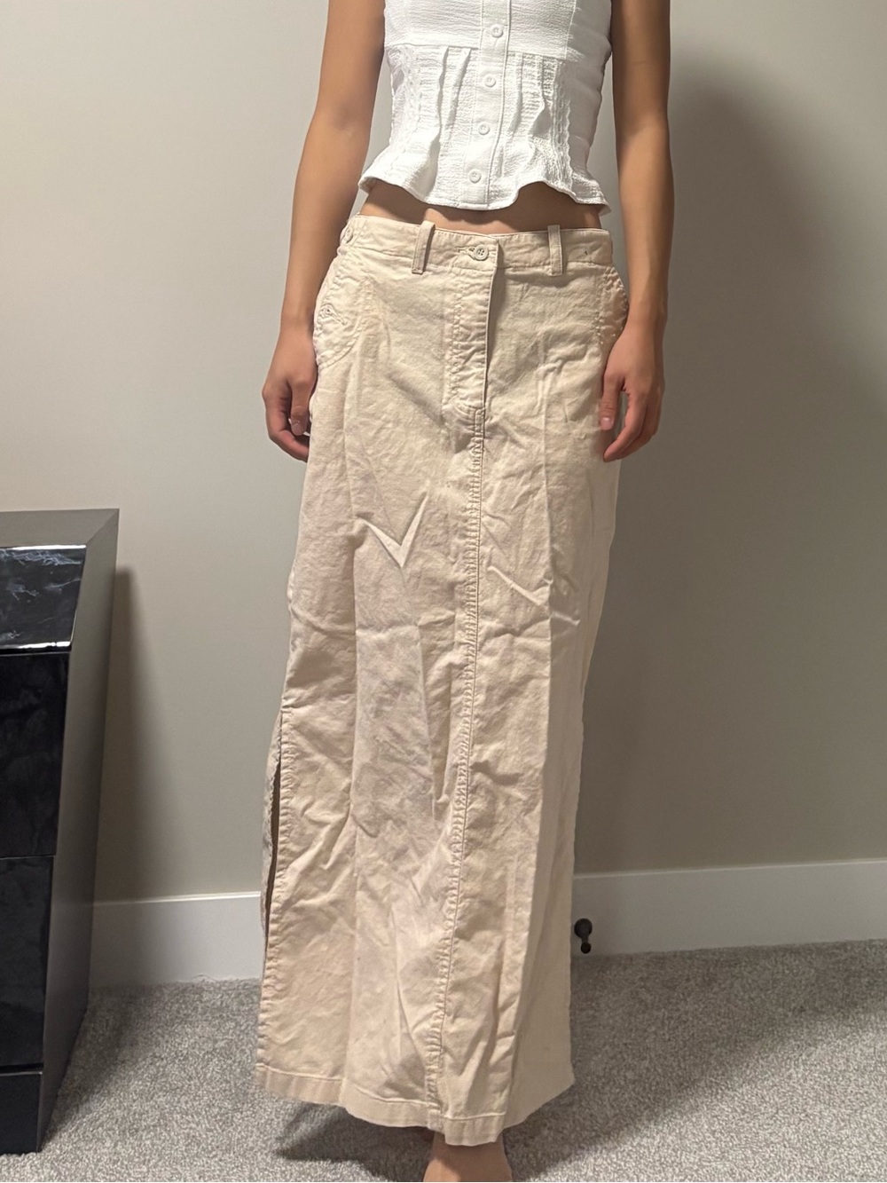 Women’s Cream Low Waist Maxi Skirt - Lightweight Casual Skirt